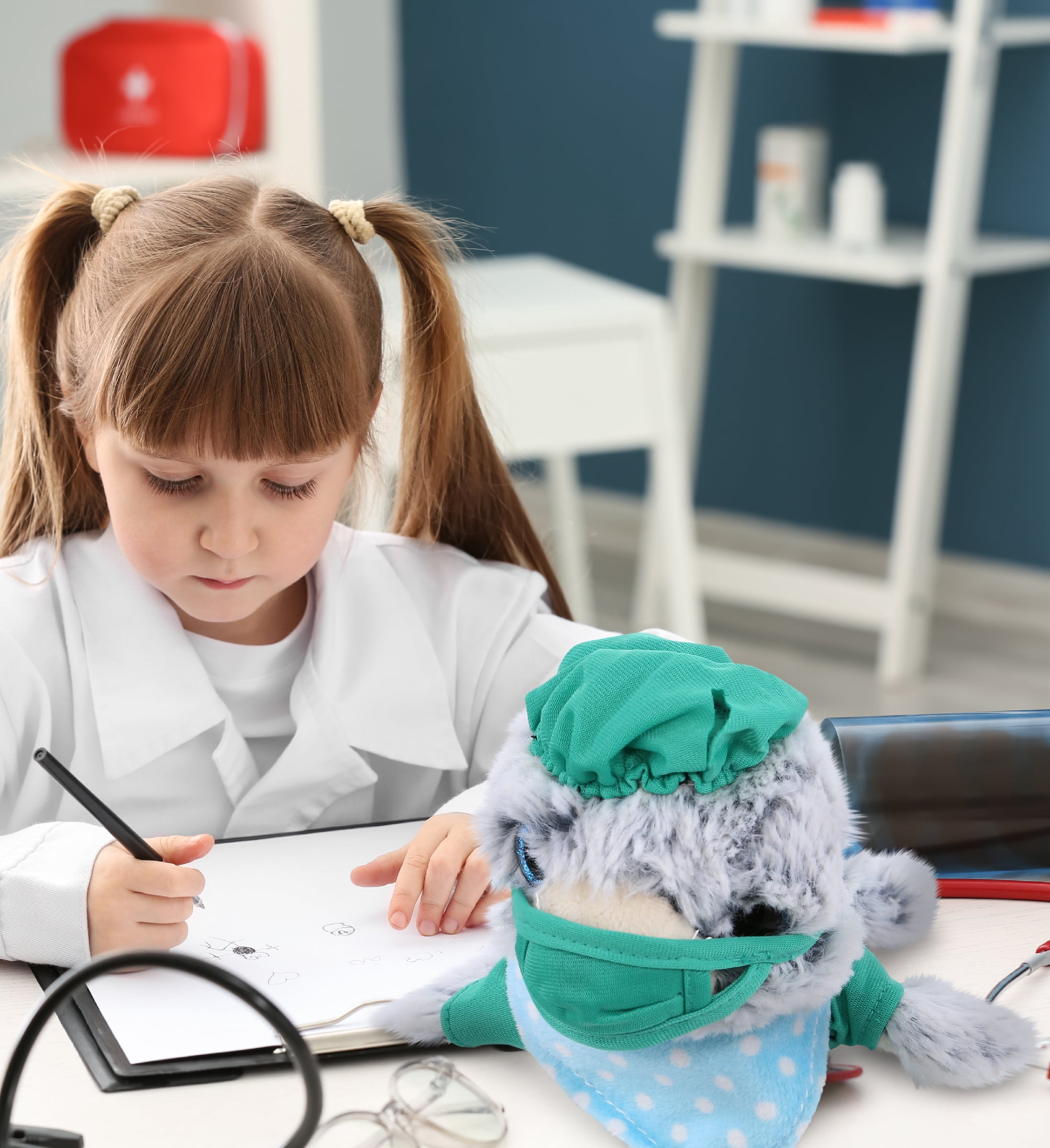 DolliBu Sea Lion Doctor Plush Toy - Super Soft Sea Lion Doctor Stuffed Animal Dress Up with Cute Scrub Uniform & Cap Outfit  - Fluffy Doctor Toy Plush Gift - 8 Inches
