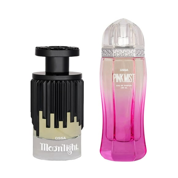 Ossa Moonlight + Pink Mist Eau De Parfum Combo For Men & Women Pack Of 2 X 100ml - 3.4 Fl.oz. Each | Long Lasting Unisex Fragrance - With Peach, Lily & Apricot Notes | Luxury Gift Set For Wedding