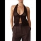 thumbnail image 1 of Camisola Corta con Cuello Halter y Lazo Frontal de Crochet para Mujer, para Playa Color Café L, 1 of 6