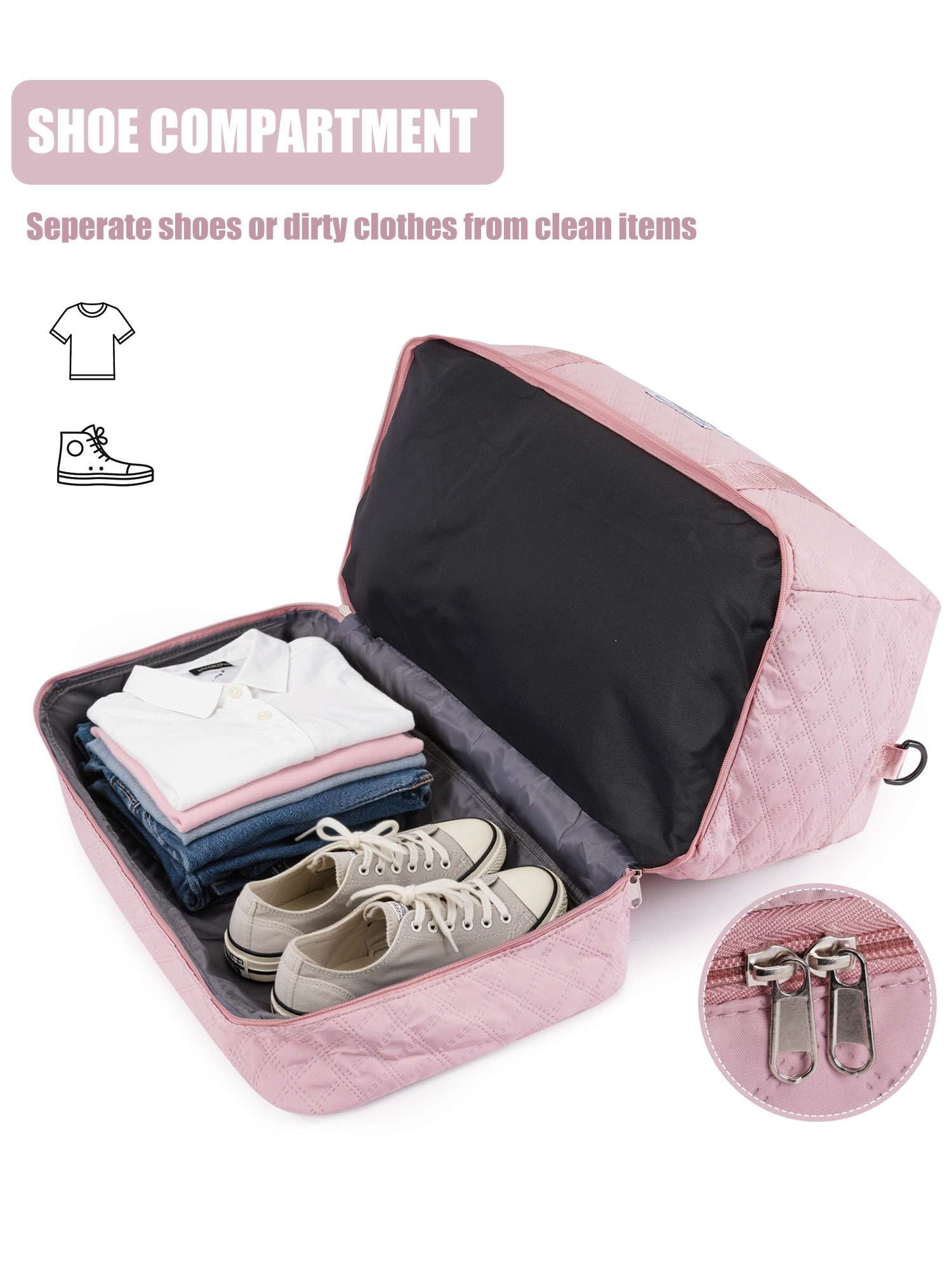 Gustave Quilted Travel Duffle Bag for Women Large Capacity Overnight Weekender Gym Hospital Bag Water Resistant Carry On Totes with Shoe Compartment & Wet Pocket, Pink