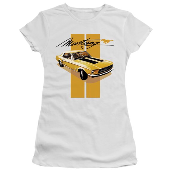 Ford Mustang Stang Stripes S/S Junior Women's T-Shirt Sheer White