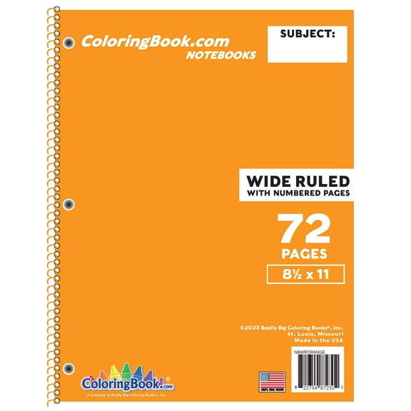Wide Ruled Orange Notebook 72 Pages