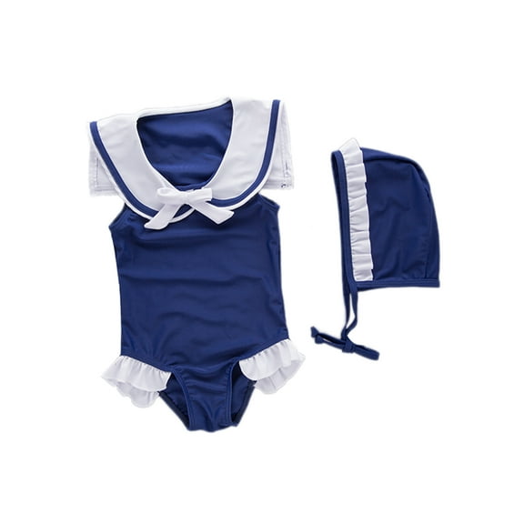 Baby Girls Sleeveless Navy Sailor Swimsuit And Hat 2-pc (7)