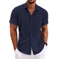 thumbnail image 1 of Camisa de lino para hombre COOFANDY, manga corta, azul marino, 1 of 5
