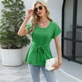 thumbnail image 4 of jinghuiyue Women’s Short Sleeve Chiffon Blouses Causal Dressy Pleated Tie Waist Work Office T Shirts Summer Solid Crew Neck Tops XXL, 4 of 8