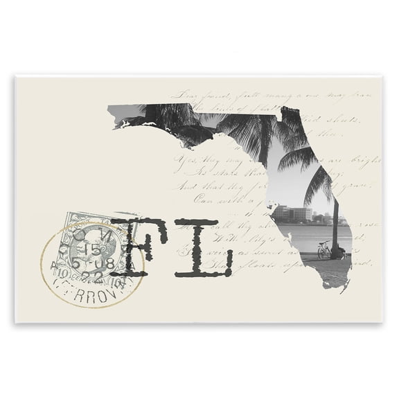 Stupell Industries Coastal Florida Black and White Photograph on Cream Paper Postcard Wall Plaque Art, 15 x 10, by Lil' Rue
