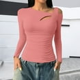 thumbnail image 2 of Bovemsi Women's Long Sleeve Tops Sleeved Shirt Ribbed Pullover Asymmetrical Neck Sexy Tight Casual Basic Long Sleeve Blouse, 2 of 6