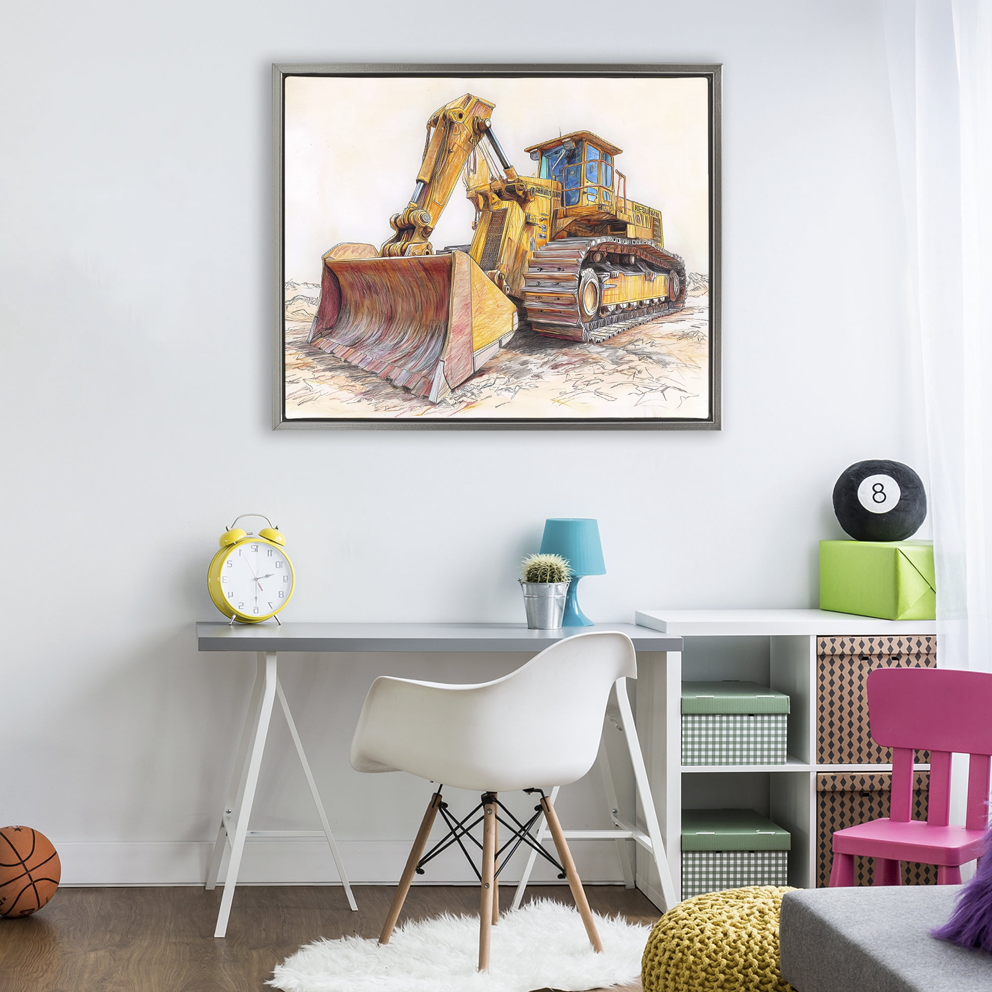 Stupell Industries Industrial Bulldozer Drawing Gray Framed Floater Canvas Wall Art, design by Steve Hunziker