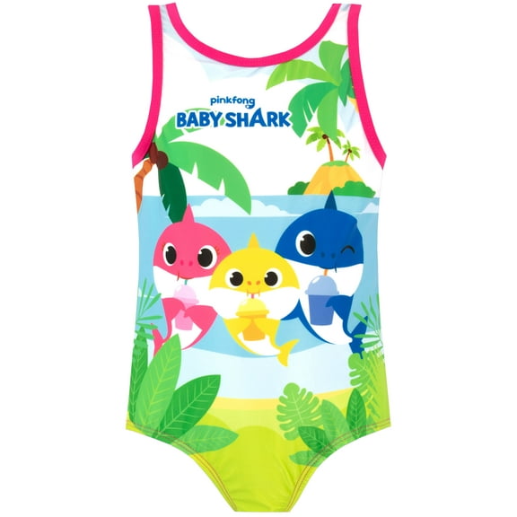 Baby Shark Girls Shark Family Swimsuit Pink Sizes 2T-7