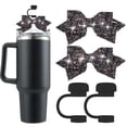 thumbnail image 2 of 2 Pcs Silicone Straw Cover For 30&40 Oz Tumblers, 2 Pcs Cute Glitter Bow Straw Toppers For Cups, Black Silicone Straw Caps With Glitter Bow Straw Toppers, 2 Straw Covers + 2 Straw, 2 of 3