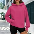 thumbnail image 2 of XIAONU Womens Hoodies Ribbed Textured Long Sleeve Pullover Hooded Sweatshirt Solid Color Simple Kangaroo Pocket Top Streetwear Red M, 2 of 6