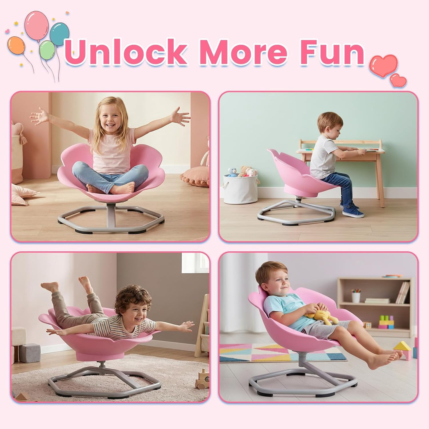 OLAKIDS Sensory Spinning Chair, Flower Shape 360° Swivel Seat for Autistic Kids Autism ADHD Children with Non-Slip Design, Sit and Spin Toy for Body Balance Coordination Training