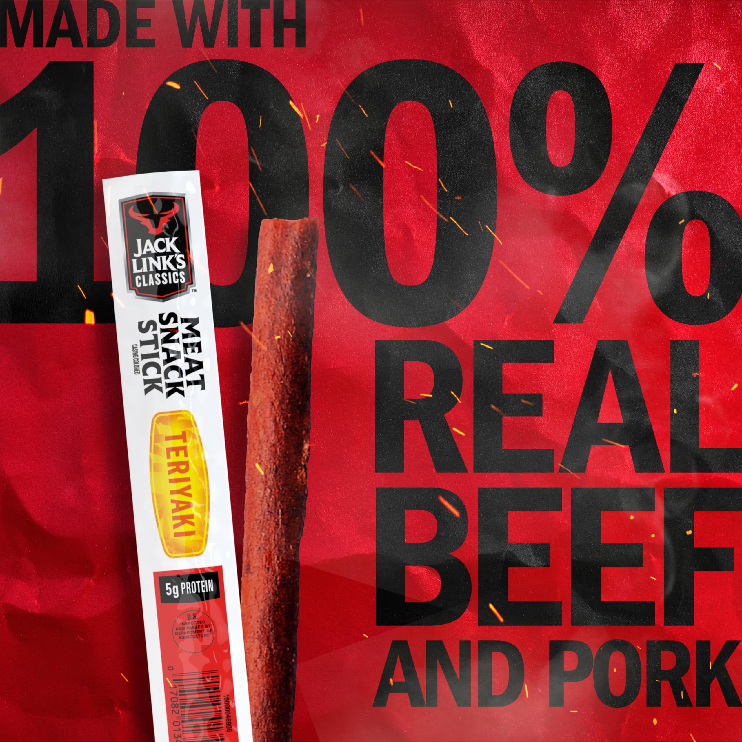 Jack Link's Meat Sticks, Classic Teriyaki Meat Snack â€“ Protein Snack, Meat Stick with 5g of Protein â€“ 0.8 oz. (Pack of 20)