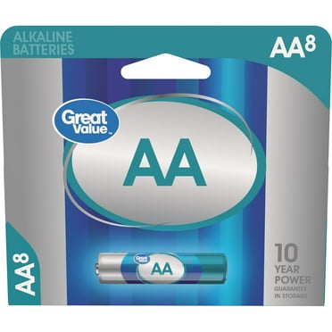 Great Value AA Batteries (8 Pack), Double A Alkaline Batteries (Plastic Free Packaging)