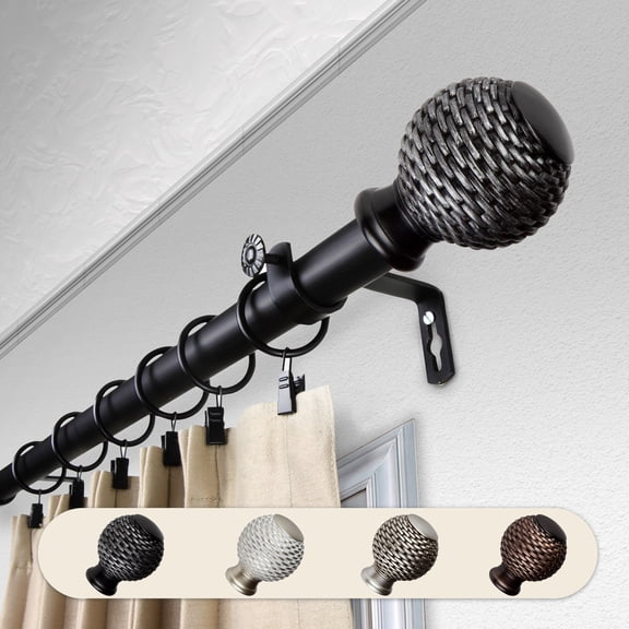 Domovina Seeta 1" Single Curtain Rod-Color:Black,Size:160-240"