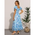 thumbnail image 3 of DARING DIVA Square Neck High Waist Smocked Back Flowy Tiered Maxi Dress L Blue, 3 of 6