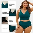 thumbnail image 3 of SHEWIN Womens Plus Size Bikini Sets Tummy Control Swimsuits V Neck Color Block Two Piece Bathing Suit Blackish Green 1X, 3 of 9