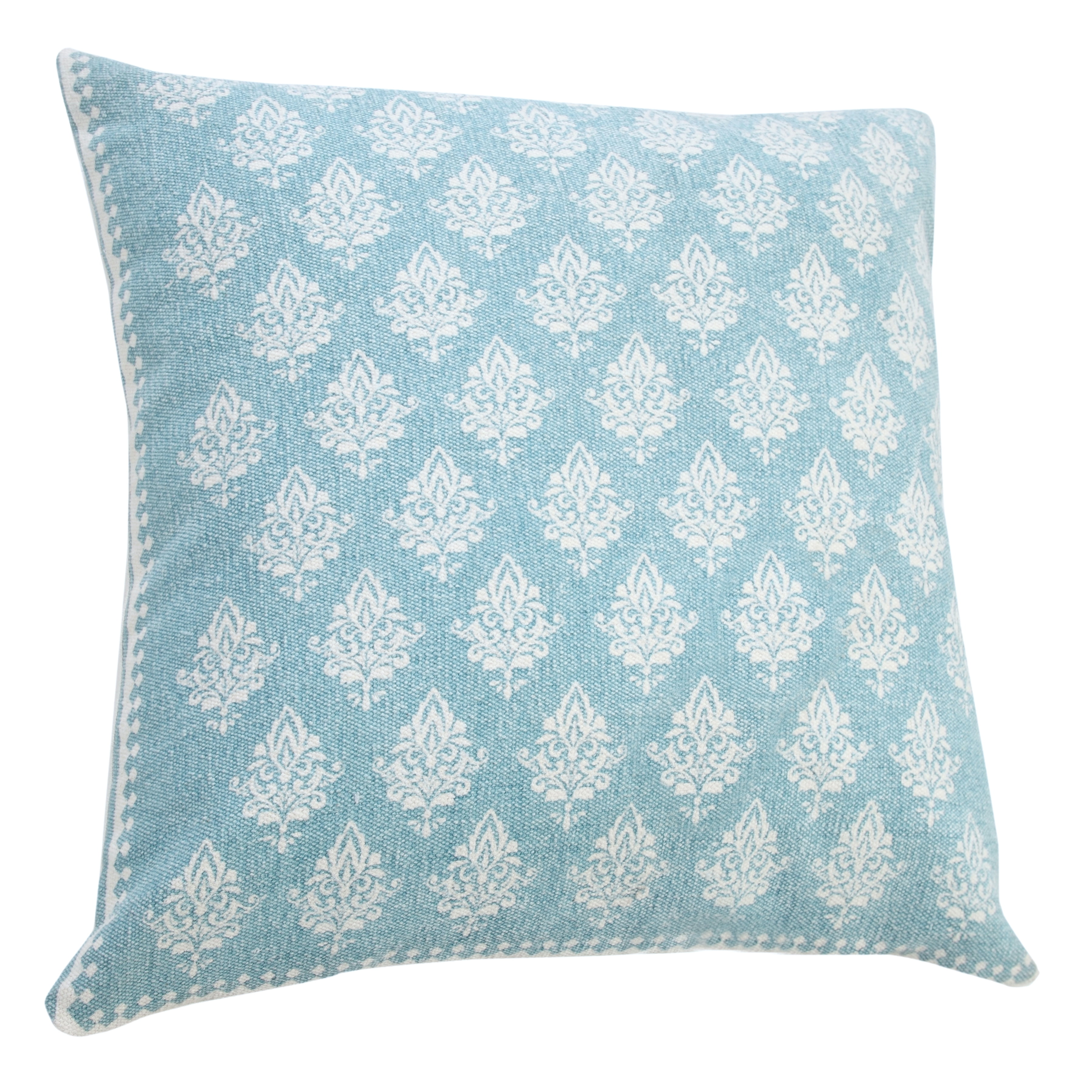 Elm & Oak Grace 20" x 20" Light Blue/White Damask Cotton Adult Decorative Throw Pillow