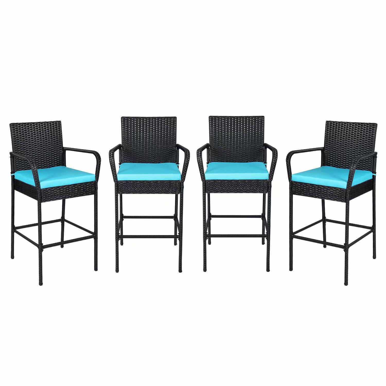 Kinbor Set of 4 Wicker Bar stools Black PE Rattan Patio Height Chair