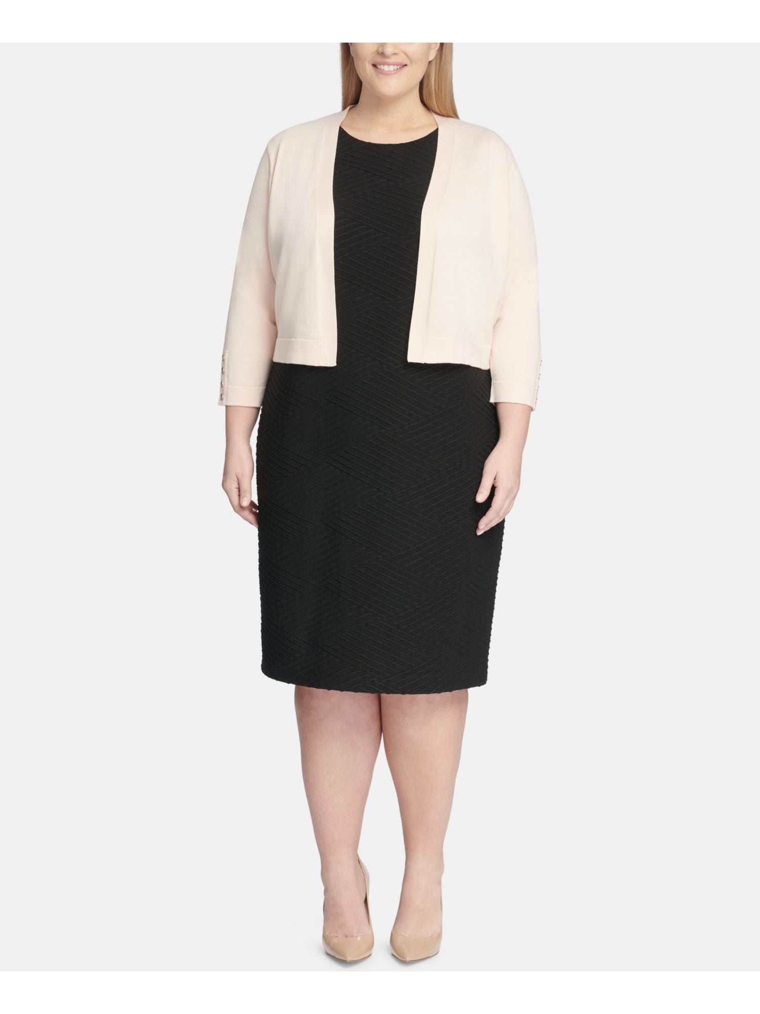 Tommy Hilfiger Womens Plus Knit Open Front Shrug Sweater Pink 3X