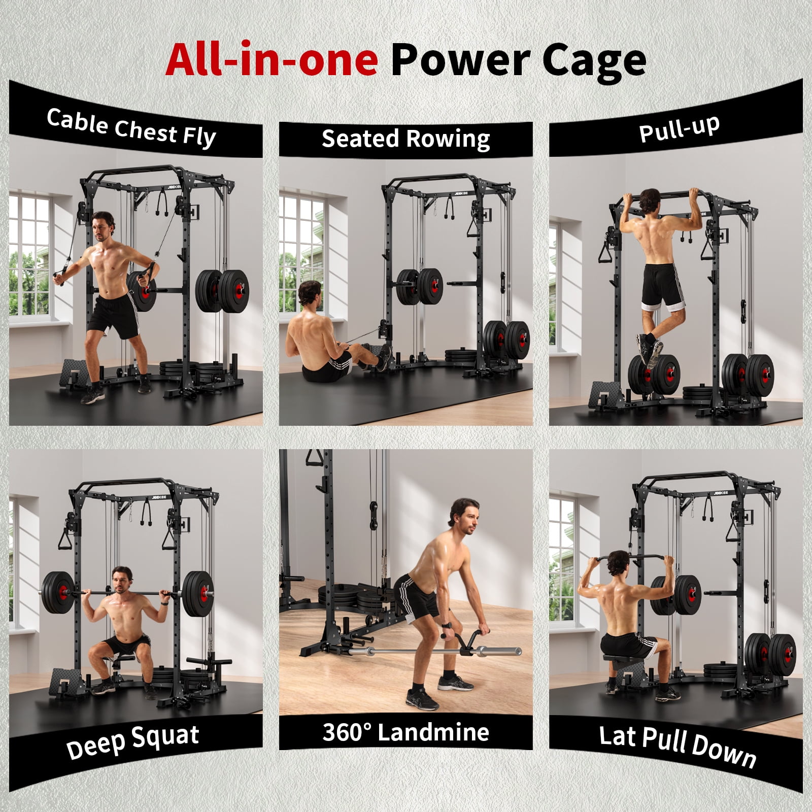 BOGYKIK 2000 lbs Heavy Duty Power Rack with Cable Crossover, Multi-Functional Squat Stand with LAT Pulldown Seat & 25 Attachments, All-in-One Home Gym Smith Machine for Garage Workout
