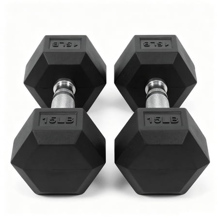 INTRTLOCKINGING TILES 15 LB Dumbbells Set of 2, Rubber Hex Hand Weights with Textured Metal Handles, Fixed Weight Dumbbells for Home Workout and Fitness Training