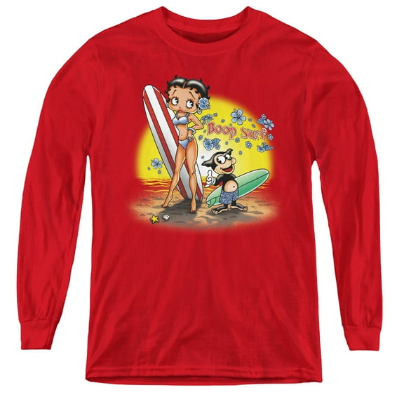 Betty Boop Surf Youth Long Sleeve T-Shirt Tee Red