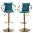 thumbnail image 6 of Velvet Bar Stools Set of 2, Pure Gold Plated Swivel Counter Height Bar Stools with Height Adjustable, 360 Degree Rotation Upholstered Bar Chair with 1 Thick Pillow for Dinning Room and Bar, Blue, 6 of 8