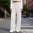 thumbnail image 2 of Liuinsasek Women's Waffle Pattern Wide Leg Pants Fashion Casual Solid Color Drawstring Elastic Waist Comfy Loose Lounge Pants Winter style with Pockets, 2 of 8