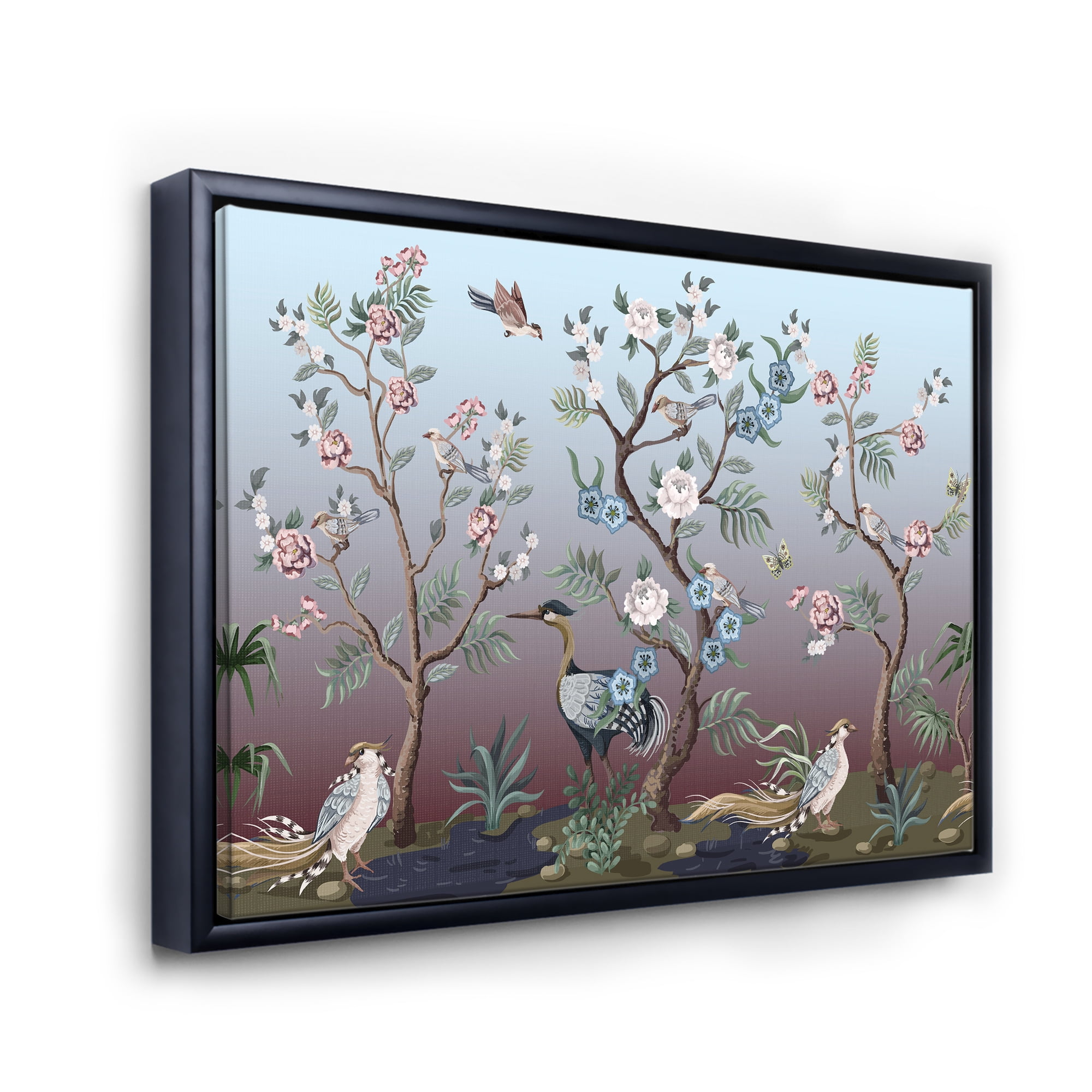 Designart 'Chinoiserie With Peonies and Birds XI' Traditional Framed Canvas Wall Art Print