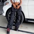 thumbnail image 2 of Women Low Waist Cargo Pants Drawstring Wide Leg Baggy Trousers Casual Loose Pockets Vibe Pants Y2k Streetwear, 2 of 7