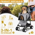 thumbnail image 5 of ZENY 3-in-1 Detachable Pet Stroller, Foldable Dog & Cat Stroller with Car Seat Carrier, Cup Holder & Storage Basket, Gray, 5 of 11