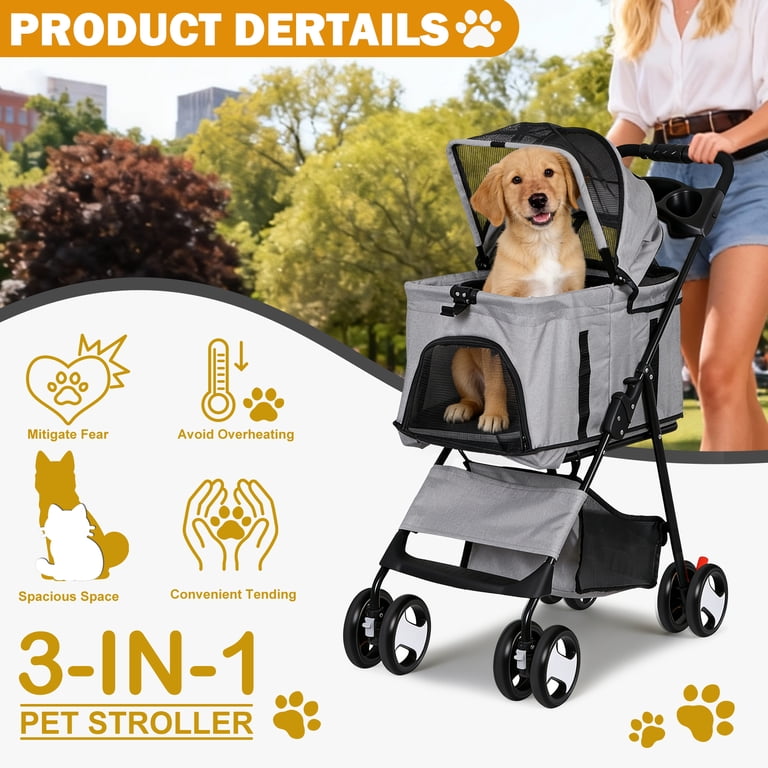 HomGarden 3-in-1 Pet Stroller with Detachable Carrier, Gray, 44 lb Max photo 8