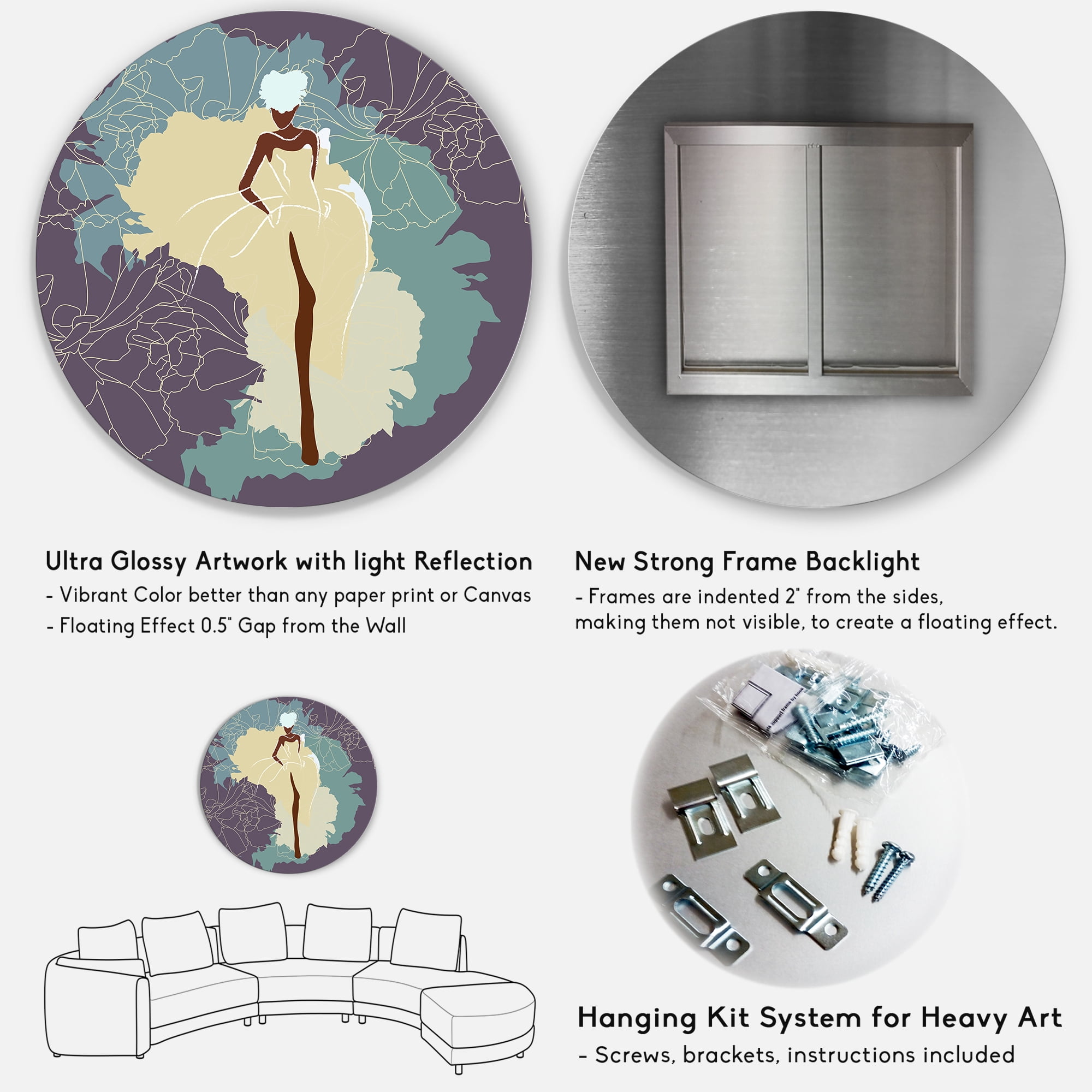 Designart 'Abstract African American Woman In Gorgeous Wedding Dress' Modern Circle Metal Wall Art 11x11 - Disc of 11