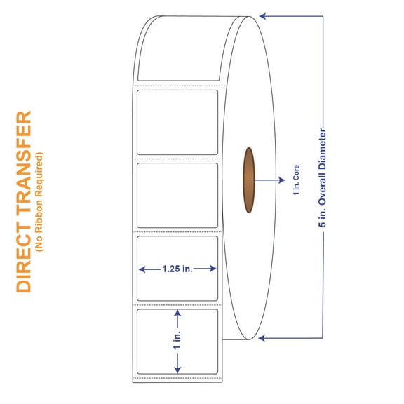 1-1/4" x 1" White Direct Print Thermal Labels, 2340 per roll (4 Rolls per Carton)