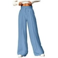 thumbnail image 3 of NOLDARES Women's Casual Wide Leg Pants Fall Clothes Elastic Waist Loose Palazzo Trousers with Pockets(Blue,XL), 3 of 8