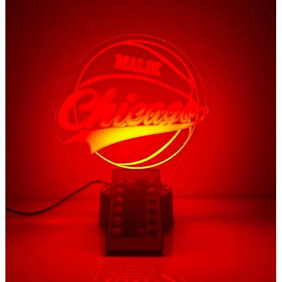 American Pro Basketball Sports Fan Team Sports Themed Ball Lamp Night Light LED Personalized Free Name Room Man Cave Decor 16 Colors & Remote, Made in America! (Chicago)