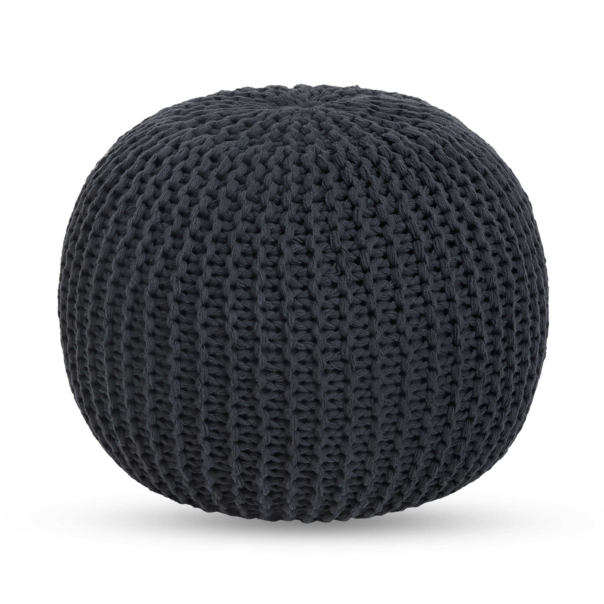 Style House by Urban Shop Round Knit Pouf, 18" x 15", Gray