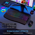 thumbnail image 3 of Ergonomic Wireless Keyboard and Mouse Silent, Rechargeable Wave Keyboard with 15 Lighting RGB Backlit Effects, Soft Leather Wrist Rest, 3200 DPI Mouse for PC Computer Laptop Windows Mac, 3 of 10