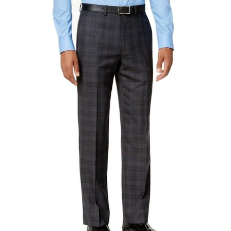 Mens 36x32 Flat Front Plaid Dress Pants 36
