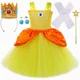 thumbnail image 2 of Disfraz de princesa Daisy para niña, vestido de tul amarillo para fiesta de cumpleaños, vestido de baile, ropa de cosplay para carnaval y Halloween, 2 of 5