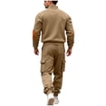 thumbnail image 5 of RYDCOT Men's 2 Piece Outfits Long Sleeve Pocket 1/4 Zipper Polo Sweatshirt and Cargo Sweatpants Tracksuit Set Khaki, 5 of 9