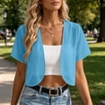 thumbnail image 2 of Yyeselk Women's Chiffon Bolero Shrug Cropped Cardigan Summer Short Sleeve Open Front Ultra Light Sheer Cover Up Tops Blue M, 2 of 9