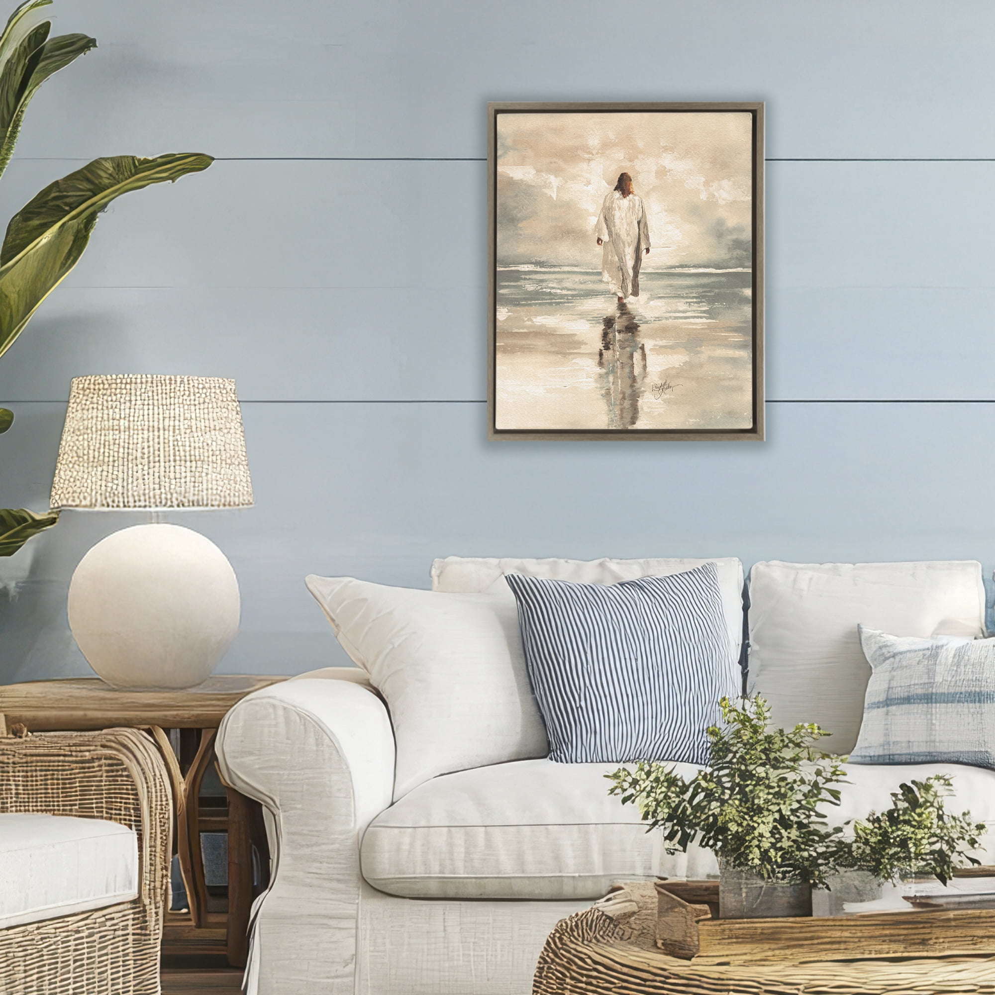 Stupell Industries Jesus Calms The Sea Brown Framed Floater Canvas Wall Art, design by Elizabeth Medley