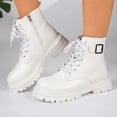 thumbnail image 5 of WAVSUF Women's Platform Moto Boots Closed Toe Wide Width Arch Support Fall Daily Office Boots White 6.5, 5 of 7