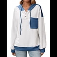 thumbnail image 1 of Sudadera con Capucha para Mujer 2025, Cuello Abotonado, Cordón Ajustable, Sudadera Informal de Larga, Camisetas. y Azul S, 1 of 9