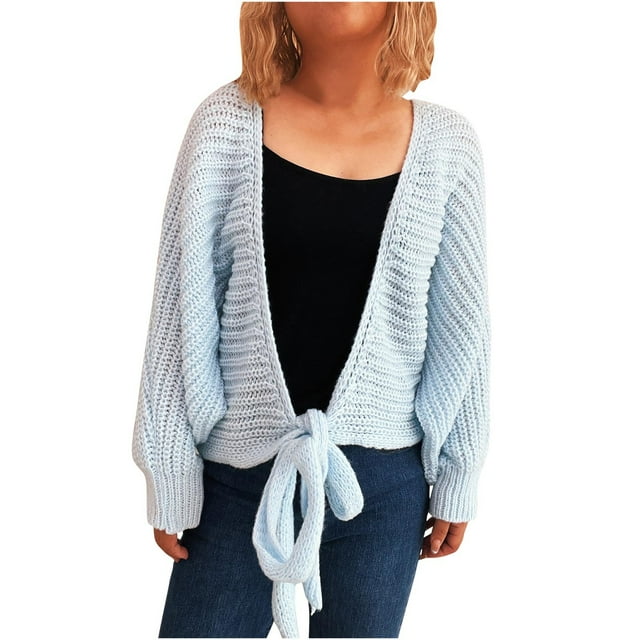 aidice Cardigans pour Femmes Ceinture Tricotée Ample Confortable Manches Longues Décontracté Automne Cardigans Ouverts