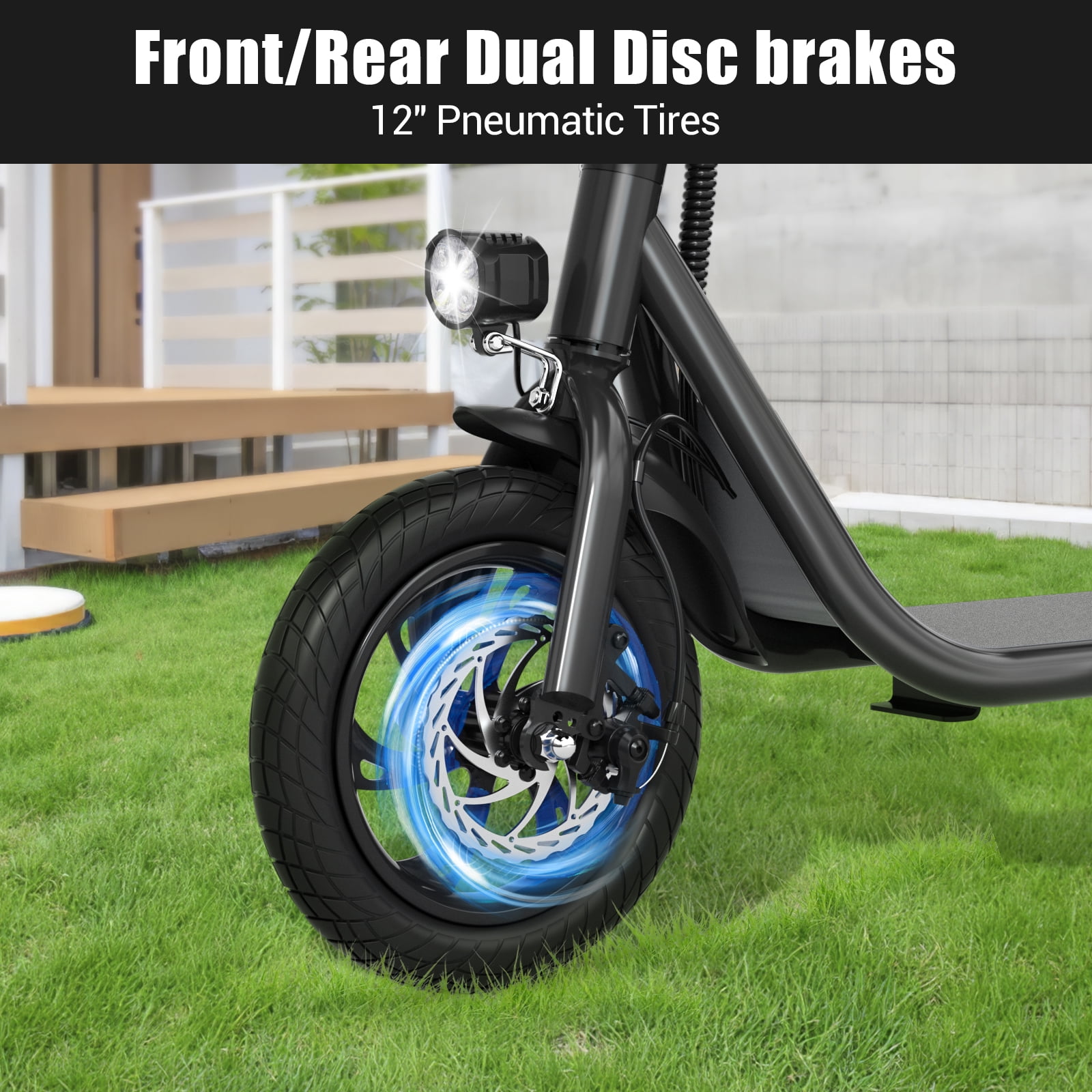 Lohoms Updated 450W Foldable Electric Scooters Bike, Adult Electric Moped Commuter Ebike Biycle Waterproof E-Scooter With Seat Basket 12 in Off-Road Tires,Black