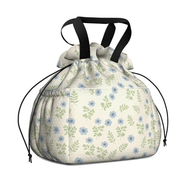 Pioneer Flower Floral Print Pattern Drawstring Lunch Bag Women - Drawstring Lunch Bag Insulated for Work Office - Stain-Resistant Large Lunchbags for Women with Multi-Pockets