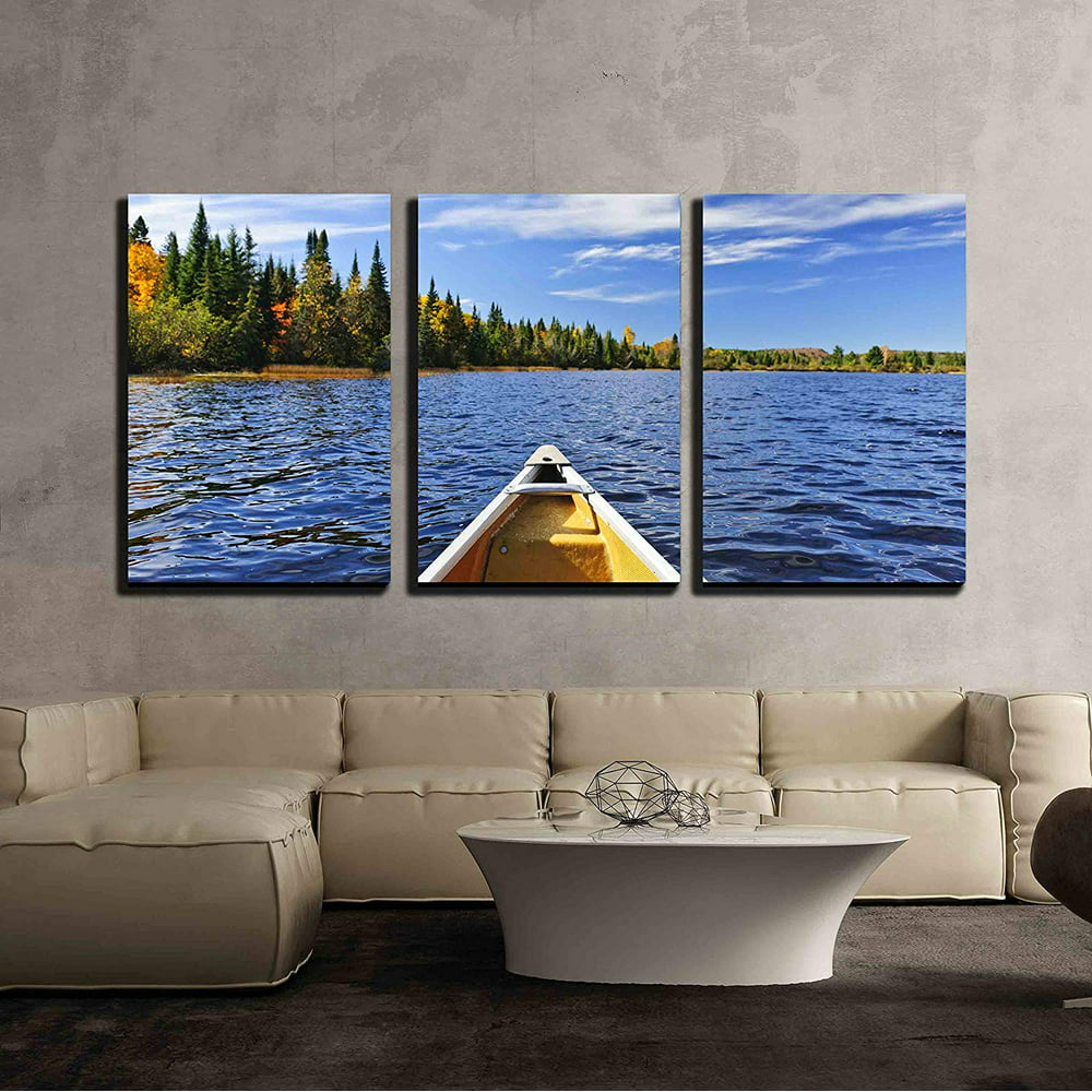 wall26 3 Piece Canvas Wall Art Bow of Canoe on Lake of